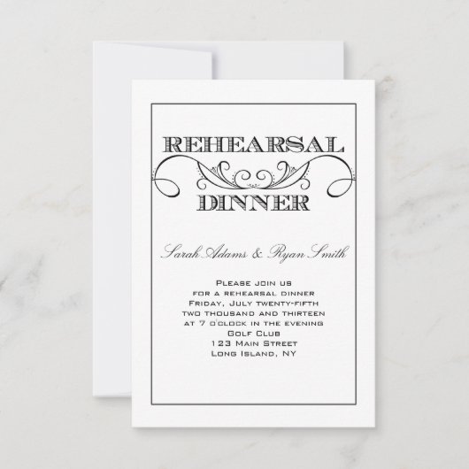 Zwirl White en Black Rehearsal Dinner Invitation Kaart (Voorkant)