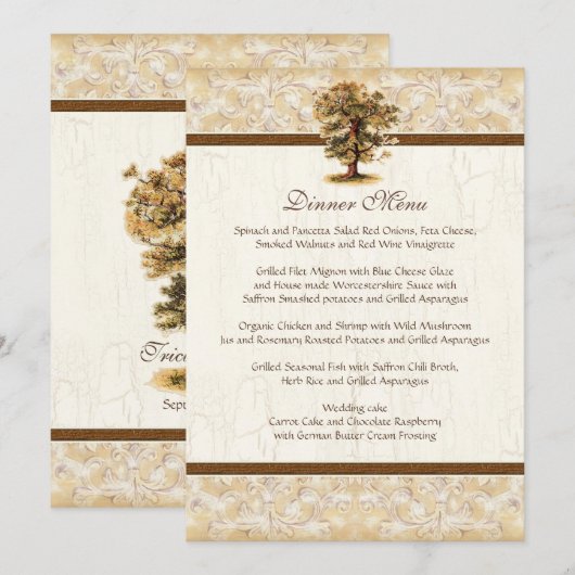 Zwirlboomwortels Antiqued Parchment Wedding Menu (Voorkant / Achterkant)