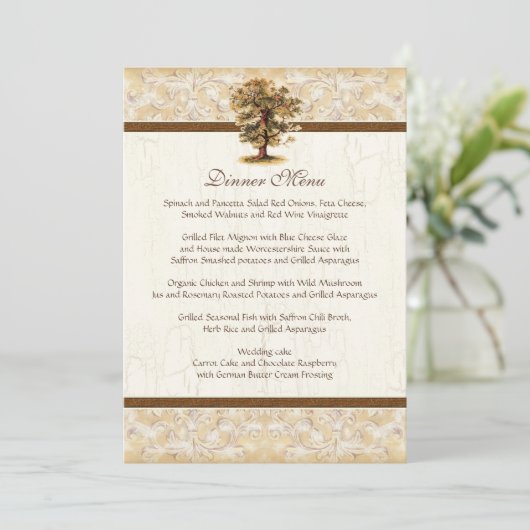 Zwirlboomwortels Antiqued Parchment Wedding Menu (Staand voorkant)