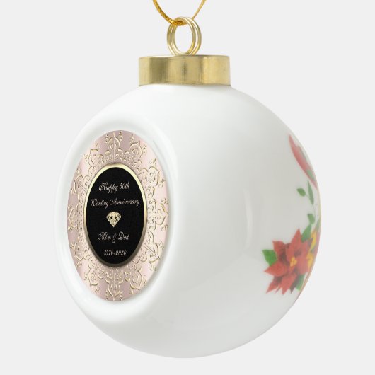 Zwirls Diamond Roos Gold 50th Wedding Jubileum Keramische Bal Ornament (Rechts)