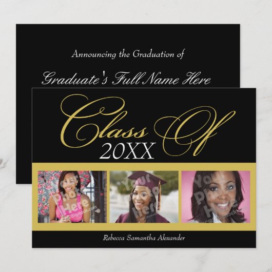 Zwirly Black/Gold 3 Aankondiging foto-Afstuderen (Voorkant / Achterkant)