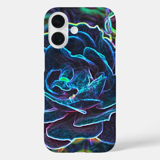 Zwirly Blue Neon Roos Hoesje-Mate iPhone Case (Achterkant)