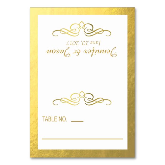Zwirly Flourish Place Cards | Goud wit Kaart (Voorkant)