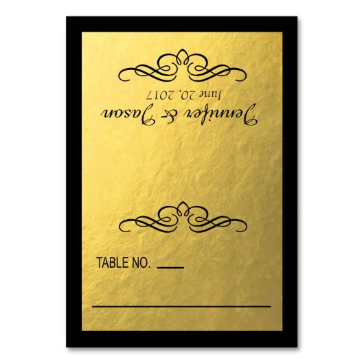Zwirly Flourish Place Cards | Goud zwart Kaart (Voorkant)