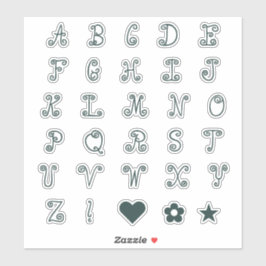Zwirly Forest Green Font Alphabet Initiaal Monogra Sticker