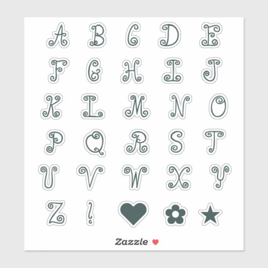 Zwirly Forest Green Font Alphabet Initiaal Monogra Sticker (Vel)