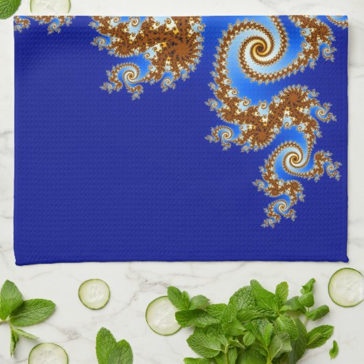 Zwirly Fractal Blue Theedoek (Gevouwen)