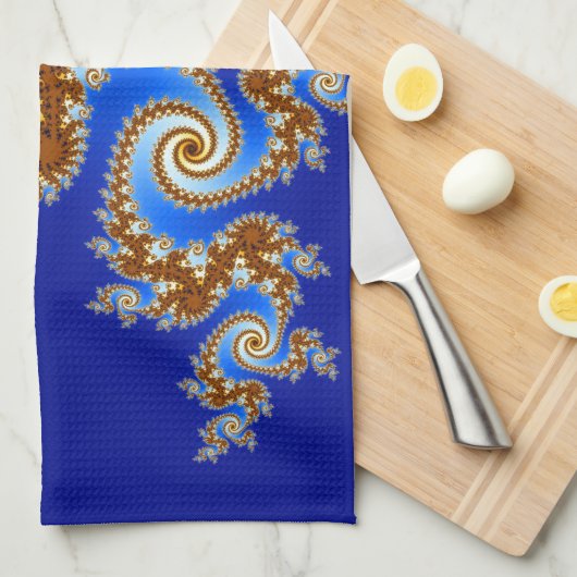 Zwirly Fractal Blue Theedoek (Quarter Fold)