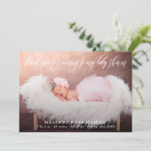 Zwirly Manuscript Bekleding Foto Dank u Baby showe Aankondiging (Staand voorkant)