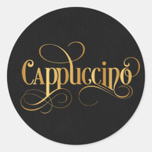 Zwirly Script Calligraphy Cappuccino Gold op Black Ronde Sticker