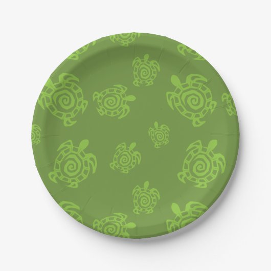 Zwirly Turtle Green Pattern Papieren Bordje (Voorkant)