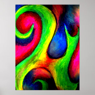 Zwirly Twirly Neon Pattern Poster