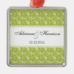 Zwirly Vine Damask Wedding Ornament