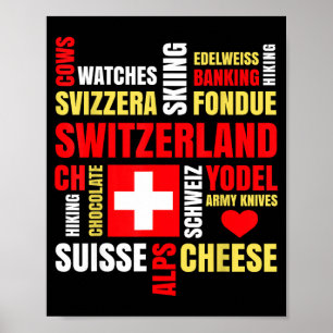 Zwitserland alpen koeien fondue kaas skisport zwit poster