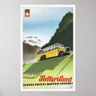 Zwitserland Alpentouringcars - Vintage Travel Poster