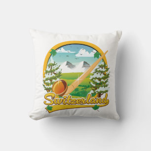 Zwitserland alphorn retro reislogo kussen