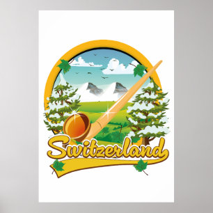 Zwitserland alphorn retro reislogo poster