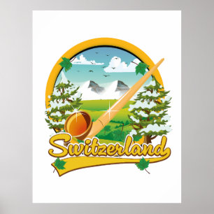 Zwitserland alphorn retro reislogo poster
