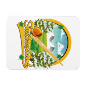 Zwitserland alphorn retro reizen logo magneet (Horizontaal)