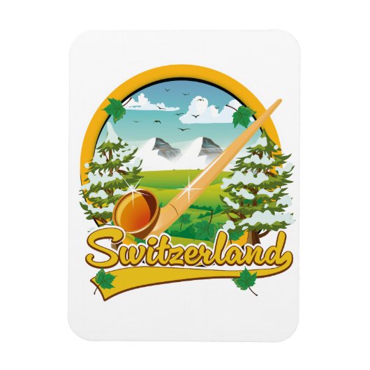 Zwitserland alphorn retro reizen logo magneet (Verticaal)