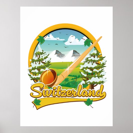 Zwitserland alphorn retro reizen logo poster (Voorkant)