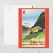 Zwitserland Alpine Bus Vintage Travel Briefkaart (Voorkant / Achterkant)
