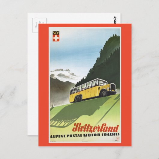 Zwitserland Alpine Bus Vintage Travel Briefkaart (Voorkant / Achterkant)