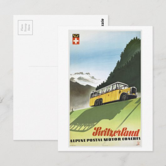 Zwitserland Alpine Bus Vintage Travel Briefkaart (Voorkant / Achterkant)