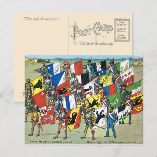 Zwitserland, Banners van de 22 Zwitserse kantons Briefkaart (Voorkant / Achterkant)