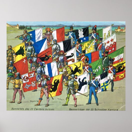 Zwitserland, Banners van de 22 Zwitserse kantons Poster (Voorkant)