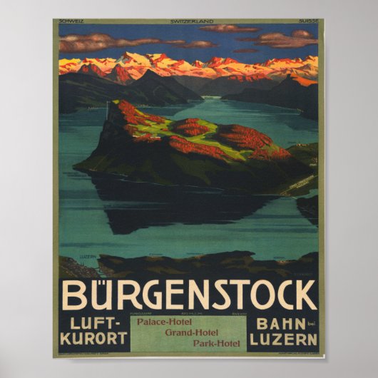 Zwitserland Burgenstock Luft-Kurort Bahn Luzern Poster (Voorkant)
