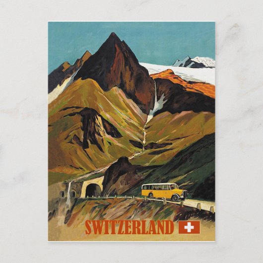 Zwitserland busreis, reis vintage briefkaart (Voorkant)