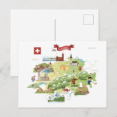 Zwitserland Cartoon Map Briefkaart (Voorkant / Achterkant)
