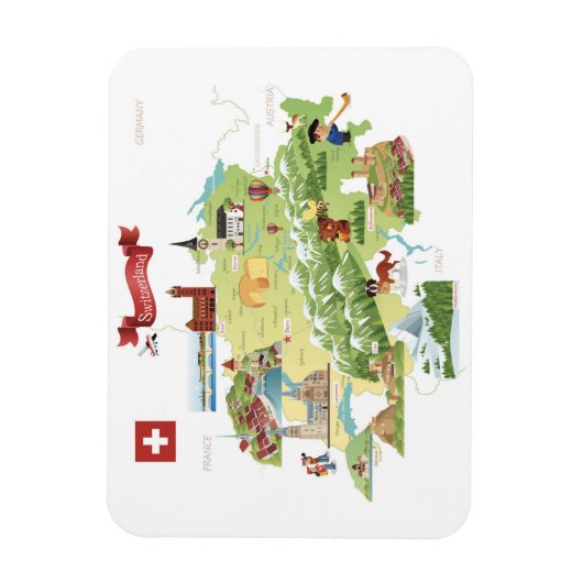 Zwitserland Cartoon Map Magneet (Verticaal)