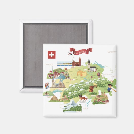 Zwitserland Cartoon Map Magneet (Voorkant / Achterkant)