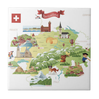 Zwitserland Cartoon Map Tegeltje