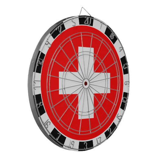Zwitserland-dartboard en Zwitserse vlag/spelraad Dartbord (Voorkant Links)