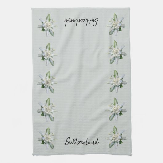 Zwitserland Edelweiss bloemen Zwitserland script Theedoek (Verticaal)