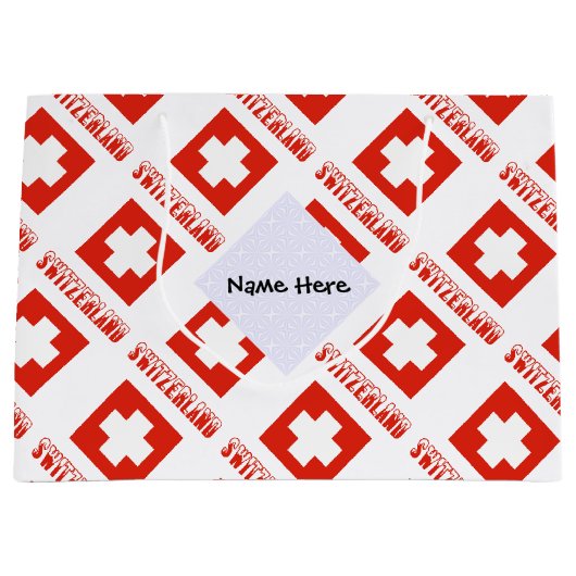 Zwitserland en de Zwitserse vlag met Jouw naam Groot Cadeauzakje (Voorkant)