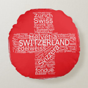 Zwitserland Flag Word Cloud Rond Kussen