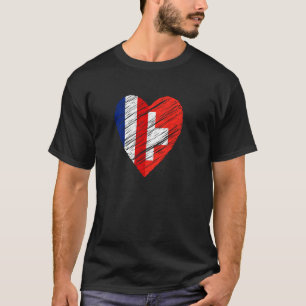 Zwitserland Frankrijk Hart Franse vlag Zwitserse v T-shirt