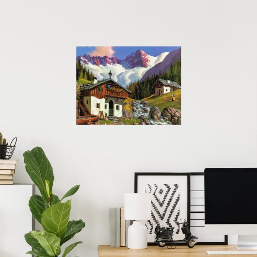  Zwitserland, Gletscherwelt, dorp Poster (Thuiskantoor)