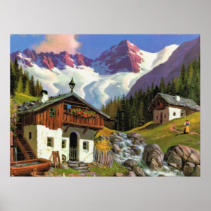  Zwitserland, Gletscherwelt, dorp Poster