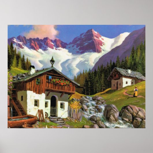 Zwitserland, Gletscherwelt, dorp Poster (Voorkant)