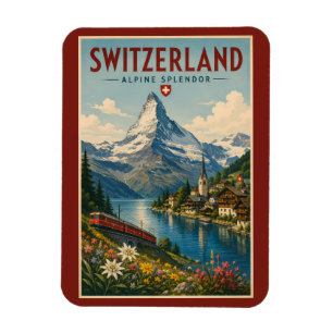 Zwitserland Illustratie Reis Kunst Vintage Magneet