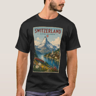Zwitserland Illustratie Reis Kunst Vintage T-shirt