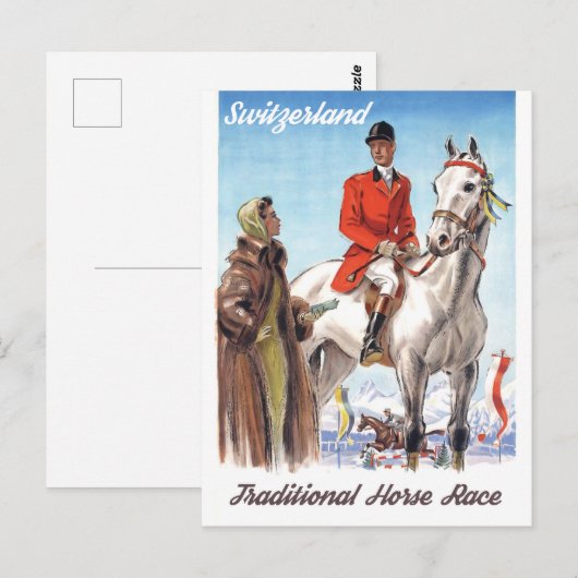 Zwitserland, Jockey op een paard,  Briefkaart (Voorkant / Achterkant)