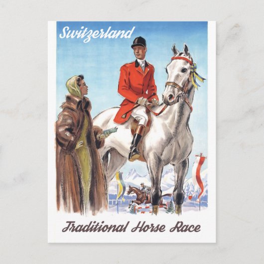 Zwitserland, Jockey op een paard,  Briefkaart (Voorkant)
