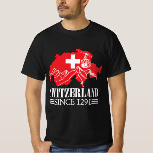 ZWITSERLAND Kaart sinds 1291 bergen Zwitserse vlag T-shirt