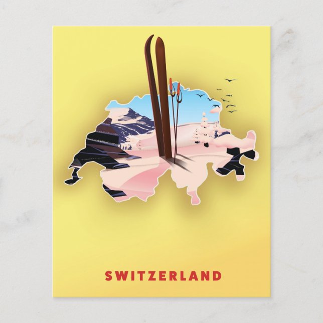 Zwitserland kaart Ski reisposter. (Voorkant)